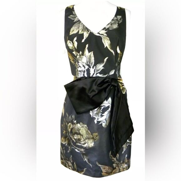 (N5) Trina Turk Taylor Metallic Floral Print Mini Dress,Black Gold Cocktail Sz 2 - Picture 2 of 16